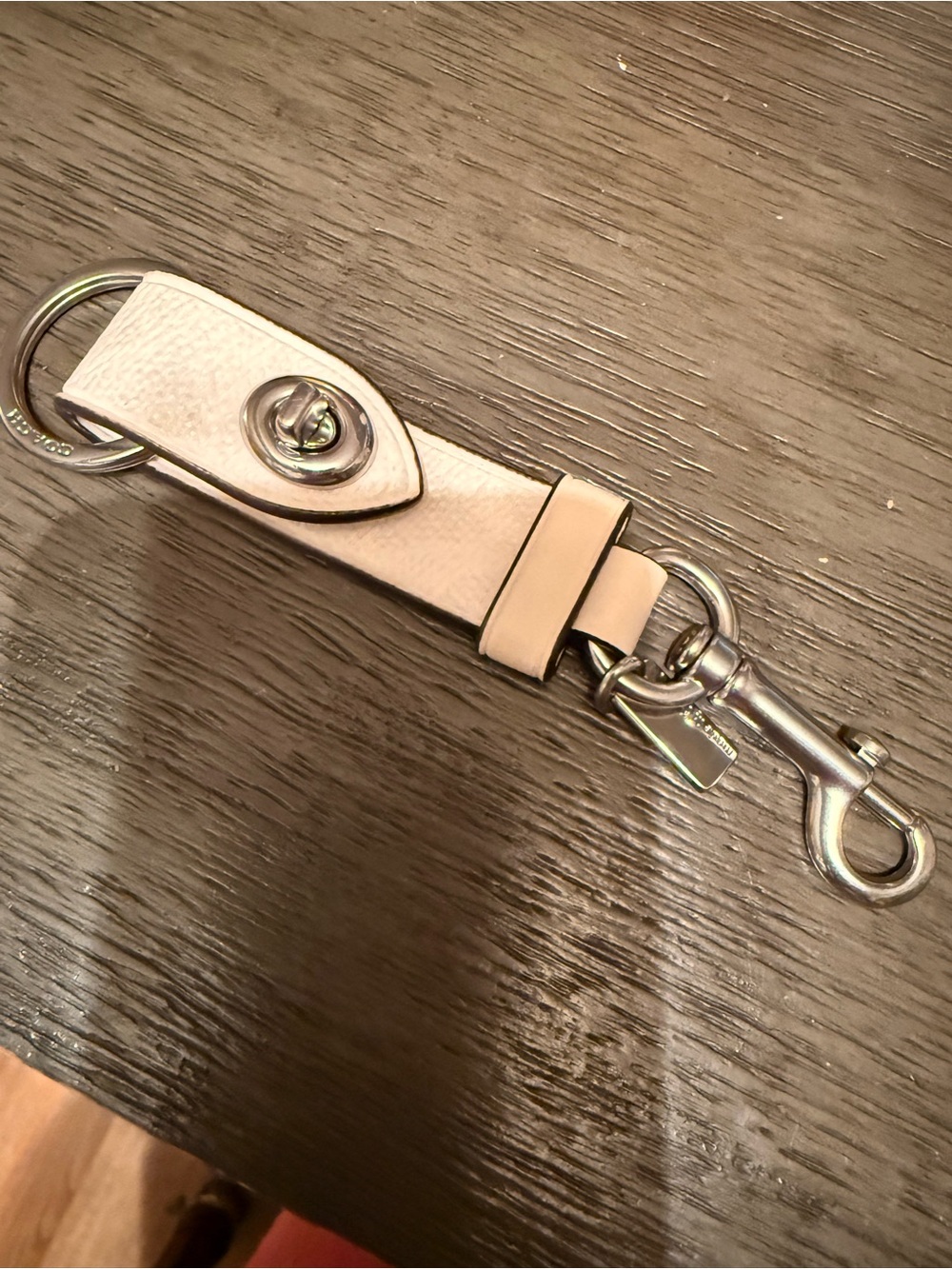 Coach White Leather Key Ring with Silver Tone Hardware